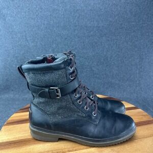 UGG Kesey Black Leather Wool Zip Waterproof Combat Boots 1005264 Womens 9